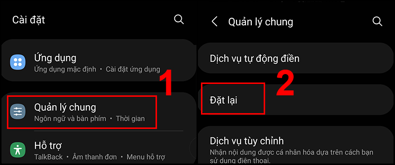 Truy cập đặt lại trong Quản lý chung